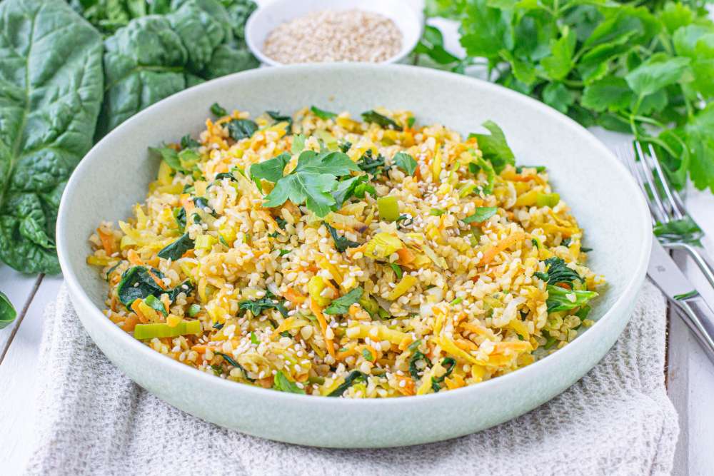 Bulgur Pfanne mit Sesam