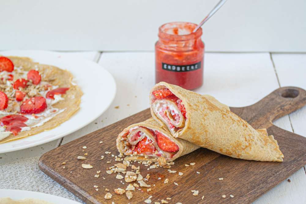 Süße Wraps mit Erdbeeren à la Cheesecake - zuckerfrei