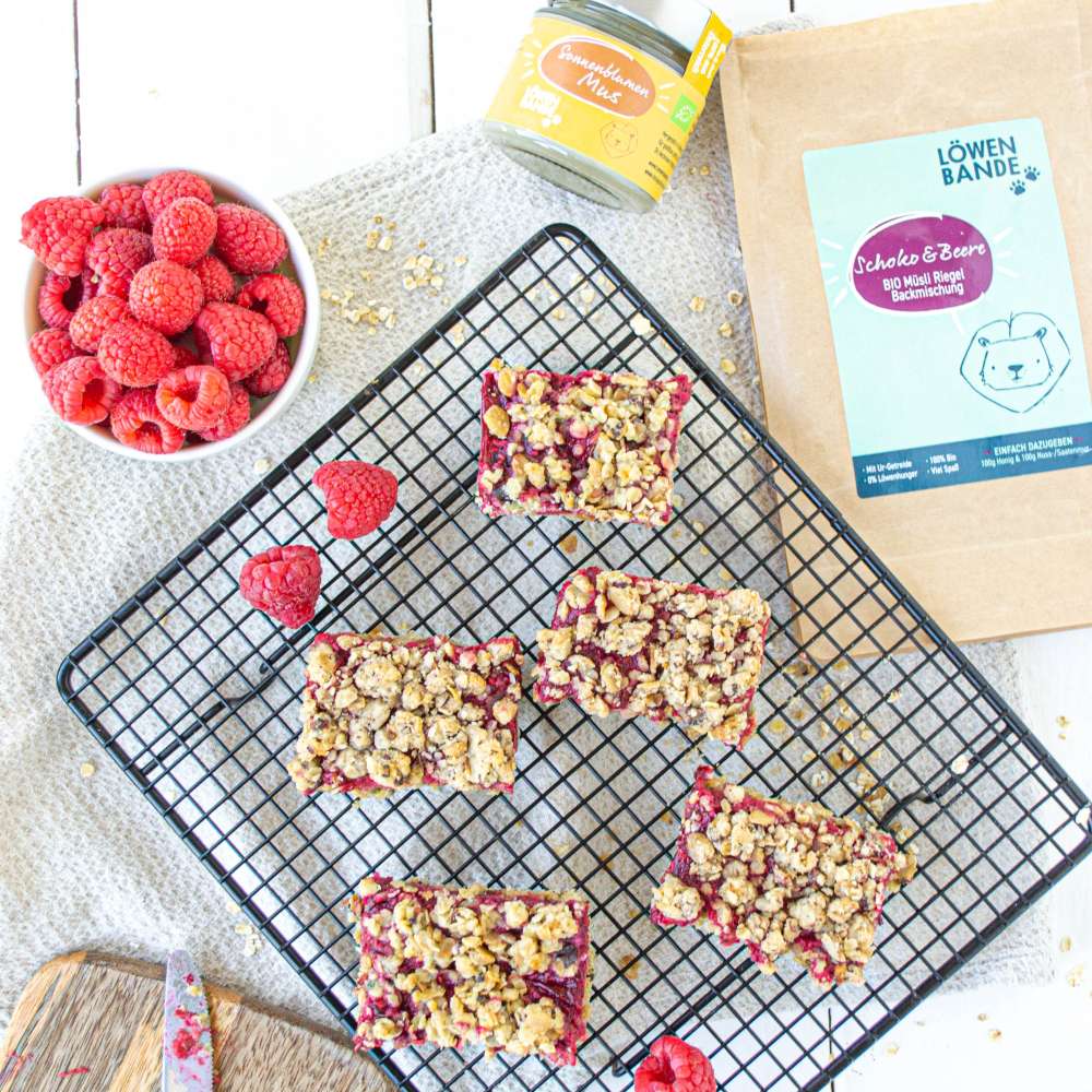 Fruchtige Himbeer Müsli Happen mit Crumble (Granola Crumble Bars)