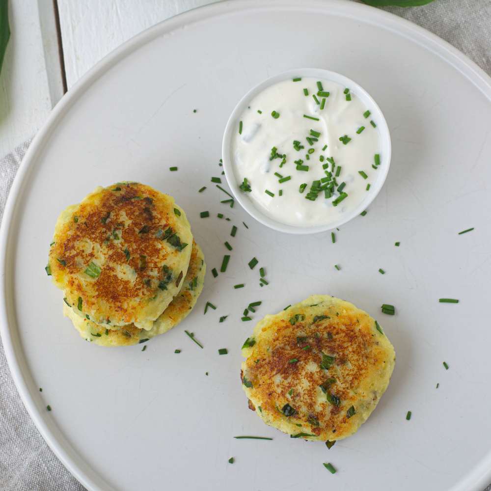 Kartoffel Bärlauch Laibchen mit Topfen (vegetarisch)