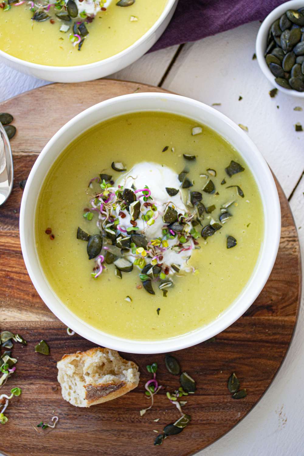 Kartoffel Lauch Suppe mit Kürbiskernen