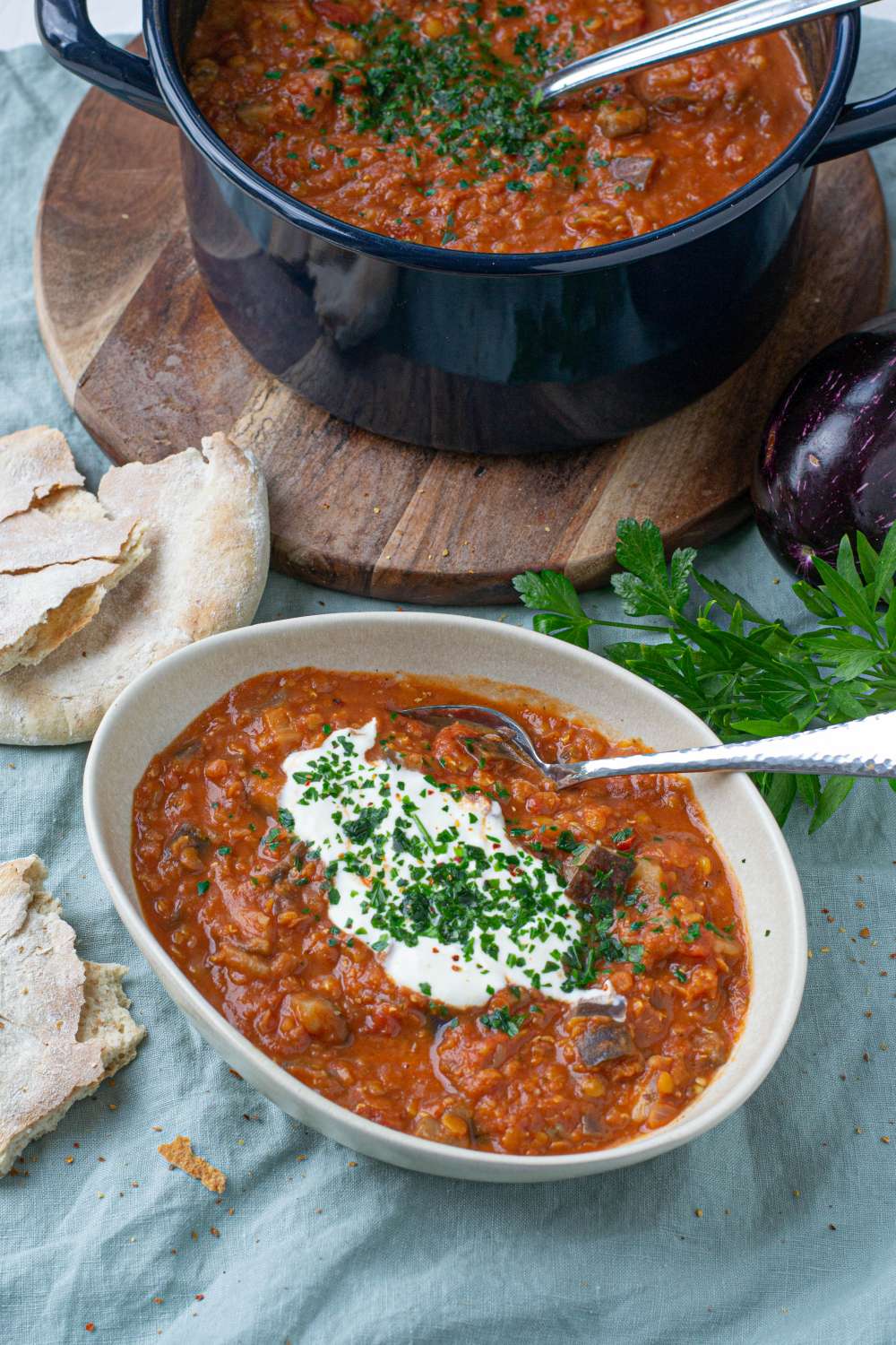 Auberginen Linsen Eintopf mit Melanzani (vegan)