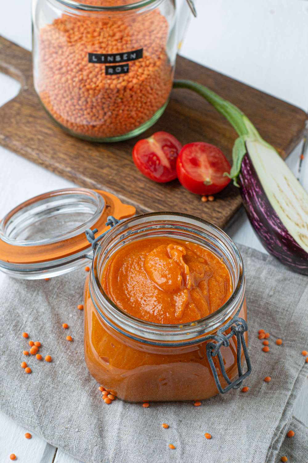 Tomatensauce mit Aubergine und Linsen ohne Stückchen